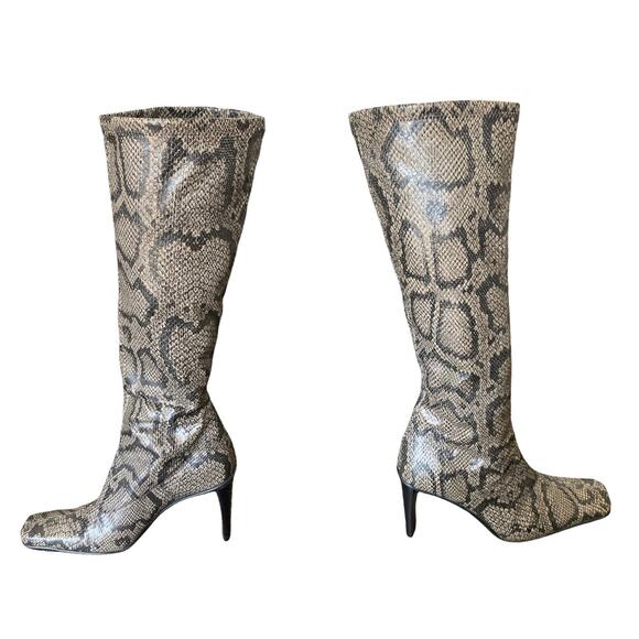 Paola Ferri Leather Snakeskin Knee High Boots. Womens Size 37 Square Toe Python - Picture 1 of 6